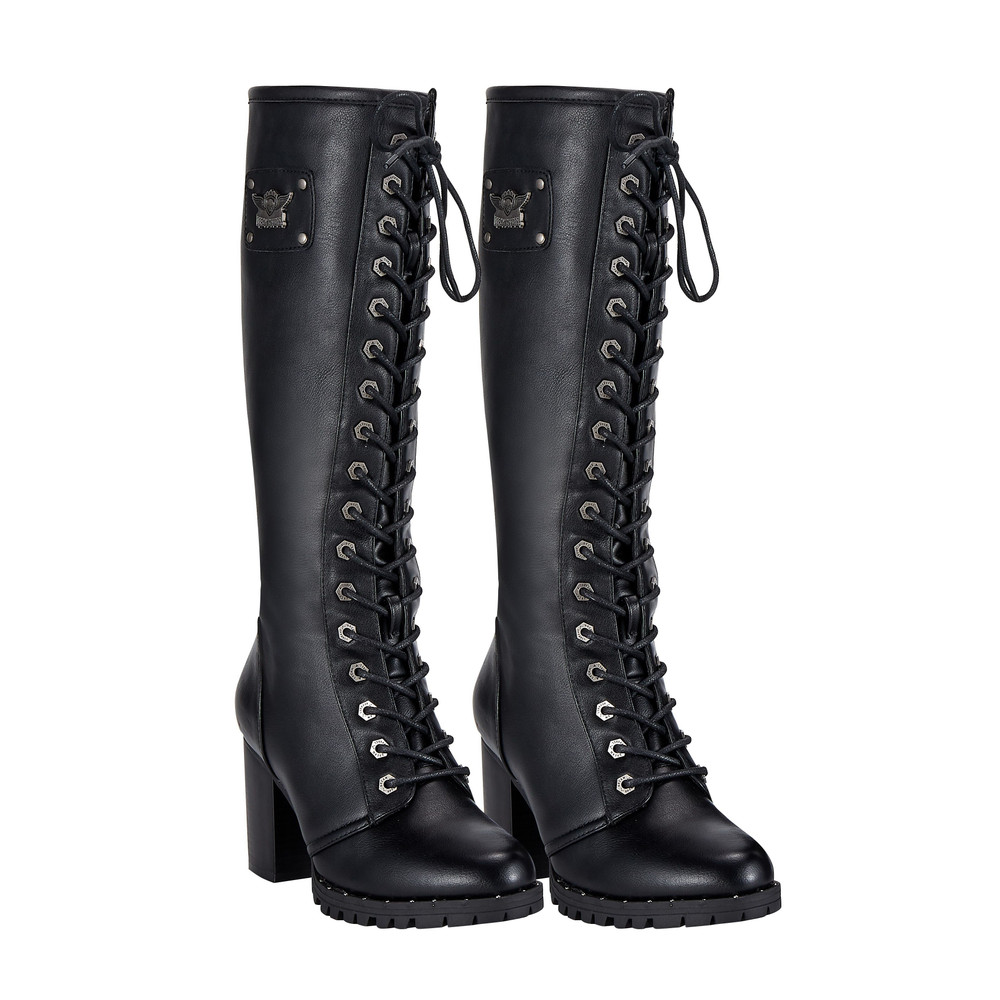 Motorcycle Boots - Women's - Knee High - Chunky Heel and Zipper