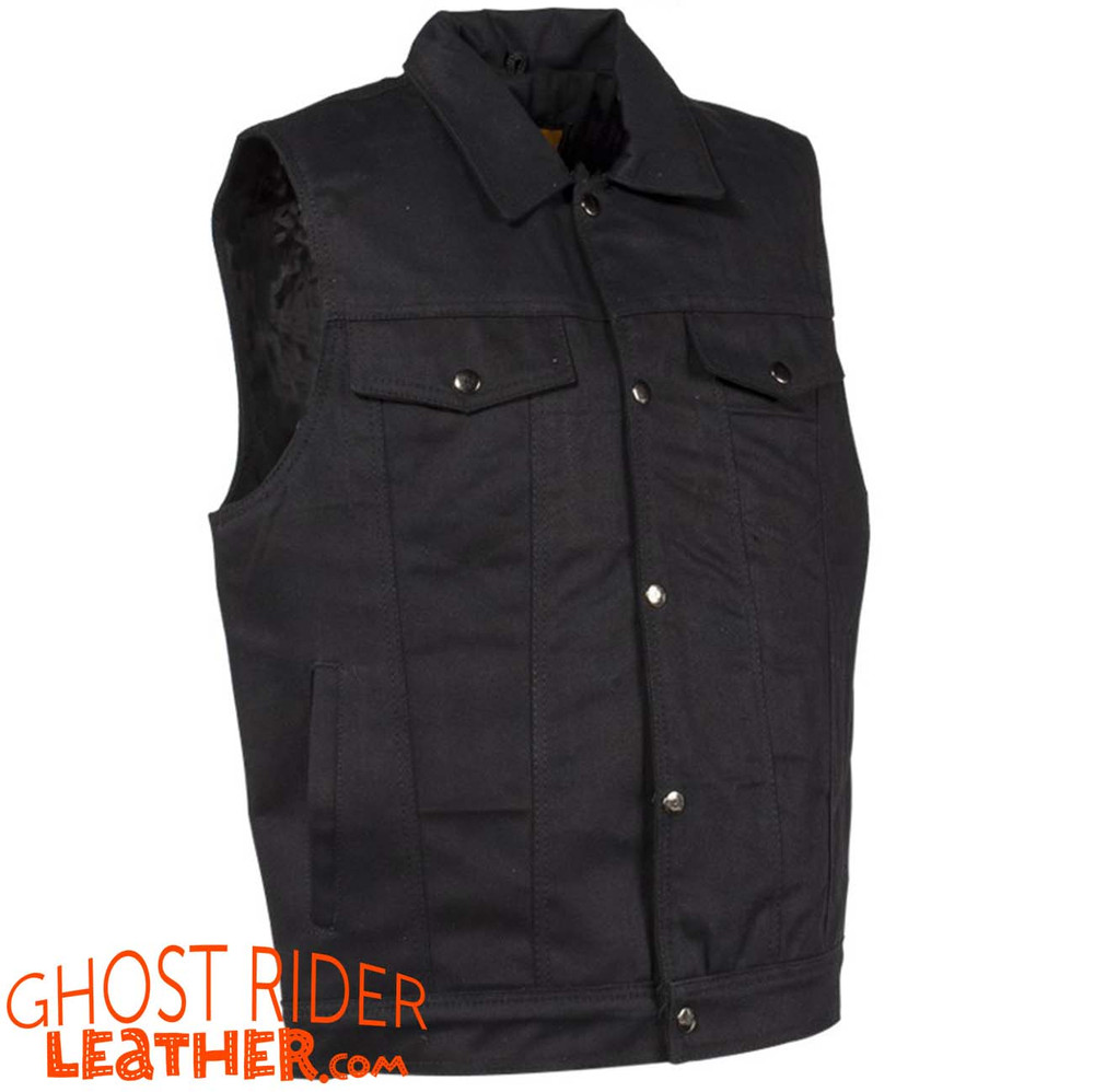 Men's Denim Gun Pocket Club Vest with Side Laces Leather Trim on Neck, –  sofaricollections