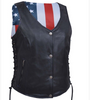 Leather Vest - Women's - USA Flag Liner - Side Laces - 6890.USA-UN