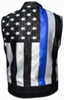 Leather Motorcycle Vest - Men's - Up To 5XL - USA Flag Liner - Thin Blue Line - 6670-00-UN