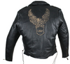 Embossed Retro Black Eagle Motorcycle Jacket with Side Laces and Live To Ride - SKU MJ703-01-NLR-DL