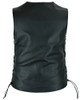 Women's 3/4 length tall leather motorcycle vest with gun pockets.