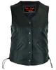 Women's 3/4 length tall leather motorcycle vest with gun pockets.