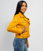 Vegan Leather Motorcycle Jacket - Women's - Mustard Yellow - Remy - WBL1390-WB