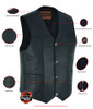 Leather Motorcycle Vest - Men's - Buffalo Nickel Snaps - Gun - Up To 9XL - DS115-DS