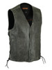 Leather Motorcycle Vest - Men's - Gray - Gun Pockets - Side Laces - Up To 8XL - DS105V-DS