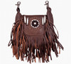 Leather Clip On Bag - Beaded - Fringe - Brown - Belt Bag - 2114-BR-UN