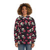 Skulls and Roses - Pink White on Black - Fashion Hoodie (AOP)