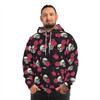 Skulls and Roses - Pink White on Black - Fashion Hoodie (AOP)