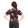 Skulls and Roses - Pink White on Black - Crop Tee (AOP)