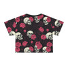 Skulls and Roses - Pink White on Black - Crop Tee (AOP)