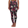 Skulls and Roses Doodles - Pink White on Black - High Waisted Yoga Leggings (AOP)