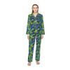 Cat Hiding in the Plants - Blues Greens Yellow - Multiple Colors - Women's Satin Pajamas - PJs