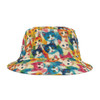 Colorful Oil Painting Kittens Pattern - Multi Colors on White - Biker Bucket Hat