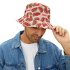 Watermelon Candy Slices Pattern - Text Juicy - Red Green on Pink - Biker Bucket Hat