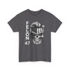 Felon 47 - Skull with Embedded American Flag - Grayscale - Trump's Iconic Hair - Eyebrows - Unisex Heavy Cotton Tee