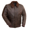 Leather Bomber Jacket - Men's - Brown - Faux Shearling Collar - FMM219BP-FM