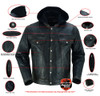 Leather Motorcycle Jacket - Men's - Hoodie - Distressed - Black - Up To 5XL - Vance - RC782-RC
