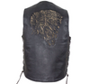 Leather Motorcycle Vest - Men's - American Indian - Retro Brown - Side Laces - Up To 64 - MV3091-01-DL