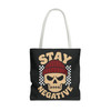 Biker Tote Bag - Stay Negative - Skull Wearing Beanie - Checkerboard