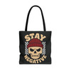 Biker Tote Bag - Stay Negative - Skull Wearing Beanie - Checkerboard