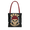 Biker Tote Bag - Stay Negative - Skull Wearing Beanie - Checkerboard