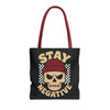 Biker Tote Bag - Stay Negative - Skull Wearing Beanie - Checkerboard