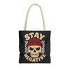 Biker Tote Bag - Stay Negative - Skull Wearing Beanie - Checkerboard