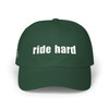 Dad Cap — "ride hard" Embroidered Baseball Hat - Motorcycle on Side - Color Choice