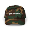 Dad Cap — 'gas.grit.gone.' - Embroidered Baseball Hat - Motorcycle on Side - Color Choice