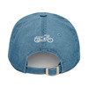 Embroidered Denim Hat - "helmet hair don't care" - Motorcycle on Back - Blue or Black - Biker Cap