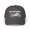 Dad Cap — 'gas.grit.gone.' - Embroidered Baseball Hat - Motorcycle in Motion - Biker - Color Choice