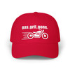 Dad Cap — 'gas.grit.gone.' - Embroidered Baseball Hat - Motorcycle in Motion - Biker - Color Choice