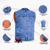Blue Denim Motorcycle Vest - Men's - Up To 12XL - RM989BU-RC