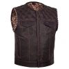 Leather Motorcycle Vest - Men's - Brown - Brex - Up To 6XL - Paisley Liner - Gun Pockets - RC117-RC