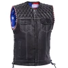 Leather Motorcycle Vest - Men's - Throtlex - Up To 8XL - USA Flag - Gun Pockets - STARSSHIELD-RC