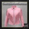 Ladies Biker Pink Leather Jacket with Fringe - SKU AL2121-AL