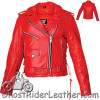 Ladies Classic Biker Red Leather Motorcycle Jacket - SKU AL2122-AL