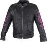 Ladies Racer Leather Jacket With Studs and Hot Pink Sleeve Design - SKU LJ7018-HOTPINK-11-DL