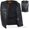 Mens Leather Motorcycle Club Vest with Zipper and No Collar / SKU MV8008-ZIP-SS-DL