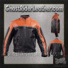 Leather Motorcycle Jacket - Men's -  Orange and Black - MJ780-ORG-DL