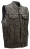 Leather Motorcycle Vest - Men's - Distressed Brown - Club - MV320-ZIP-12-DL