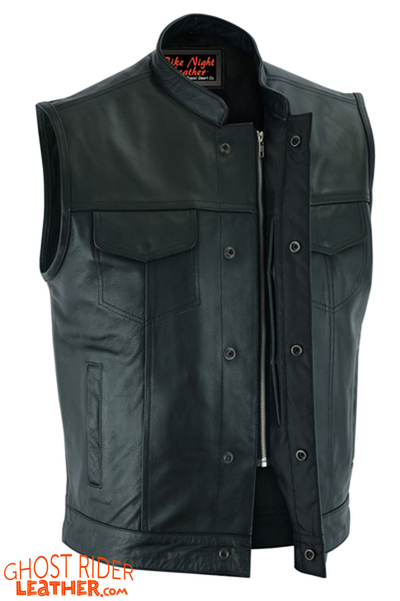 Leather Motorcycle Vest Men's Gun Pockets Up To 12XL Big and