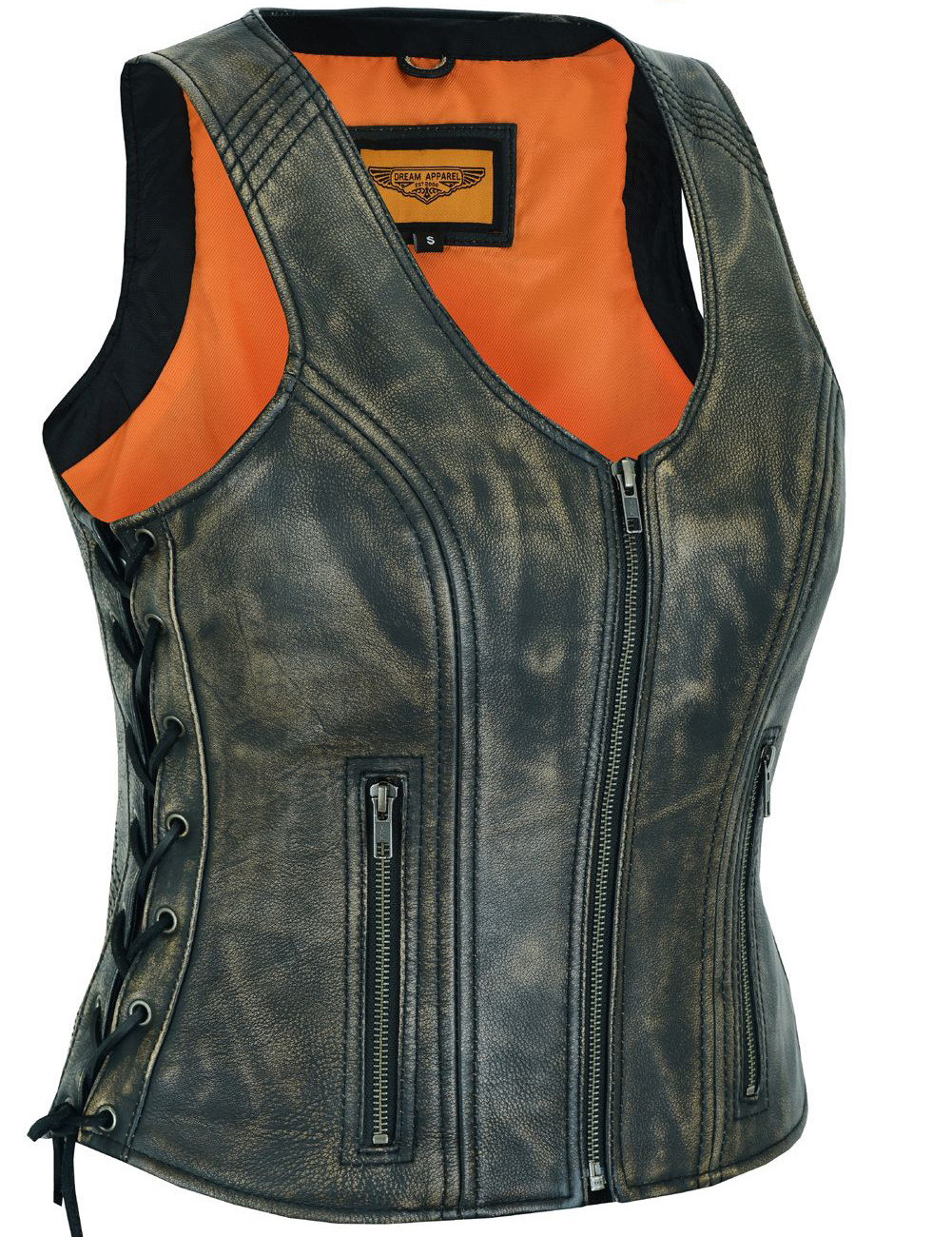 Leather Motorcycle Vest Women's Distressed Brown LV853412NDL
