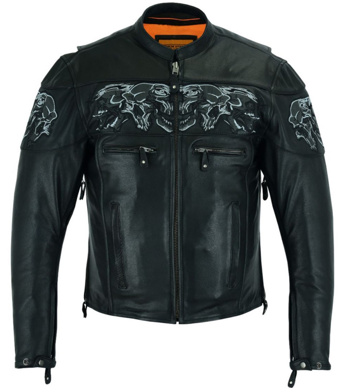 Racer Leather Jacket - Men's - Reflective Skulls - Concealed Carry