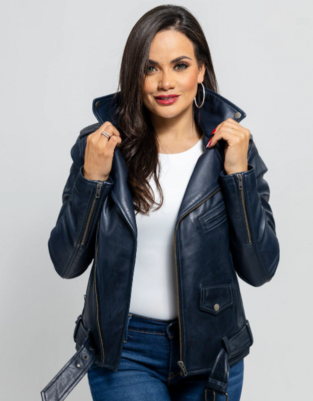 Navy Blue Leather Jacket for Women's Biker Jacket Leather 