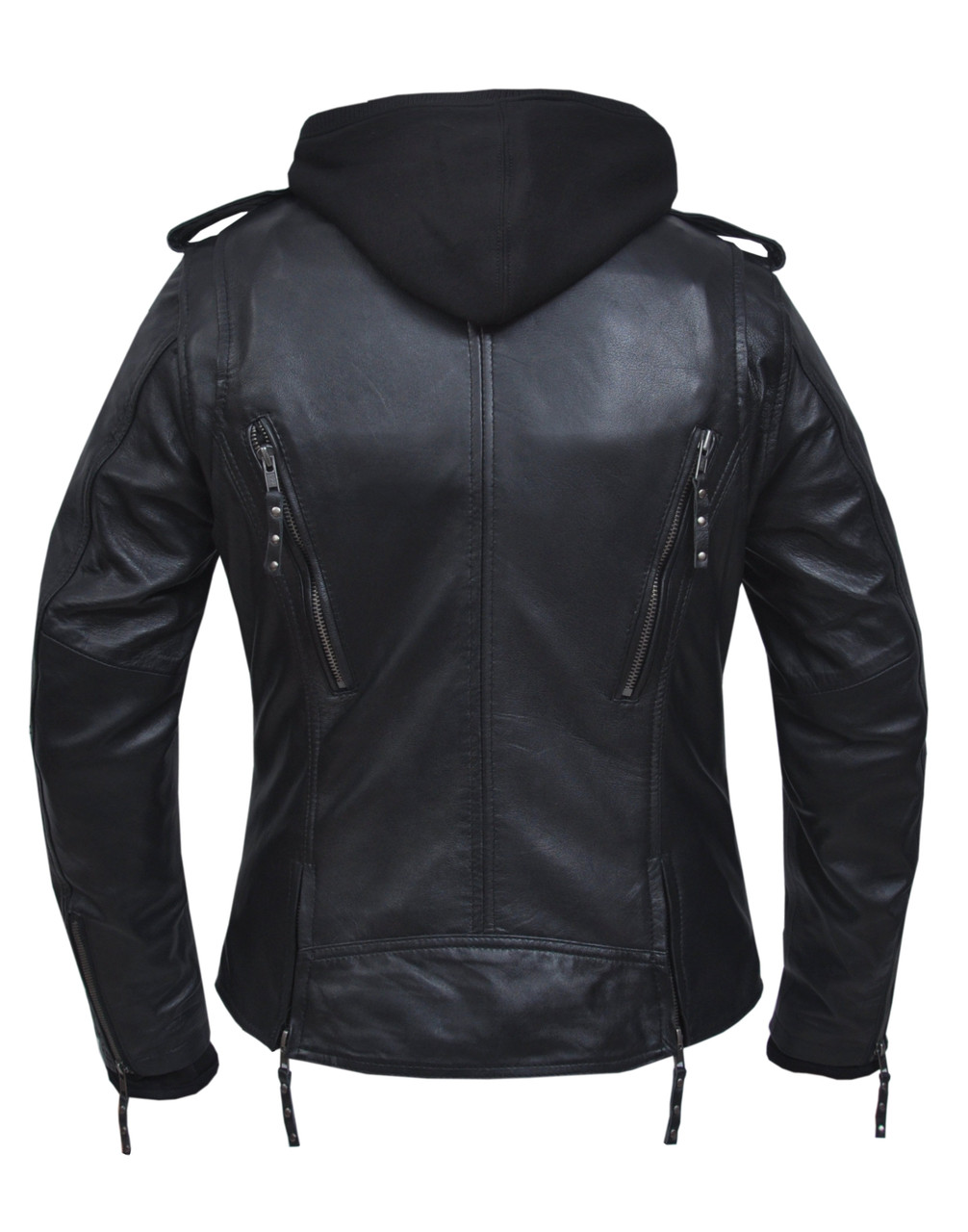 Women's Removable Hooded Moto Biker Jacket