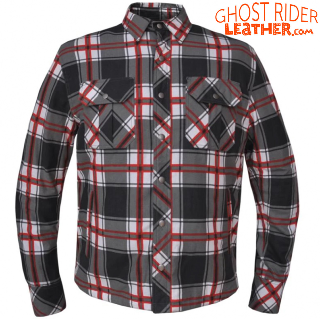 Flannel Motorcycle Shirt - Men's - Armor - Up To Size 8XL - Red White Black  Plaid - TW136-01-UN