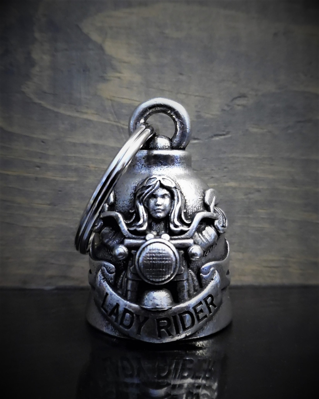 Motorcycle Lady Rider Pewter Motorcycle Gremlin Bell Made In USA  SKU BB46-DS