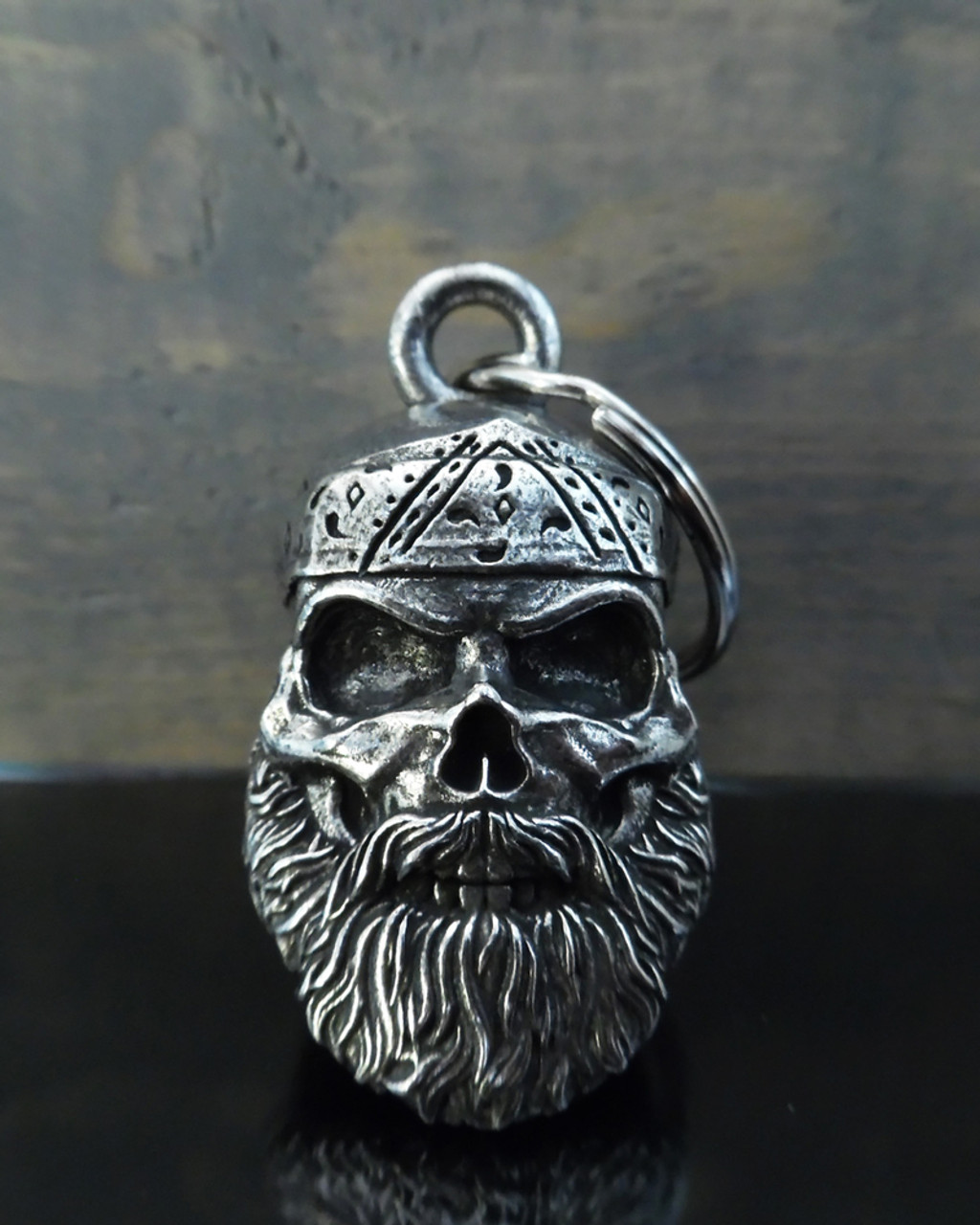 Old School Biker Skull - Pewter - Motorcycle Gremlin Bell - Made In USA -  SKU BB96-DS